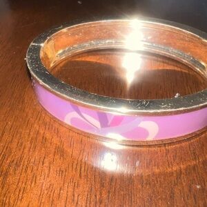 Purple Floral Bangle Bracelet Gold Tone Statement Jewelry